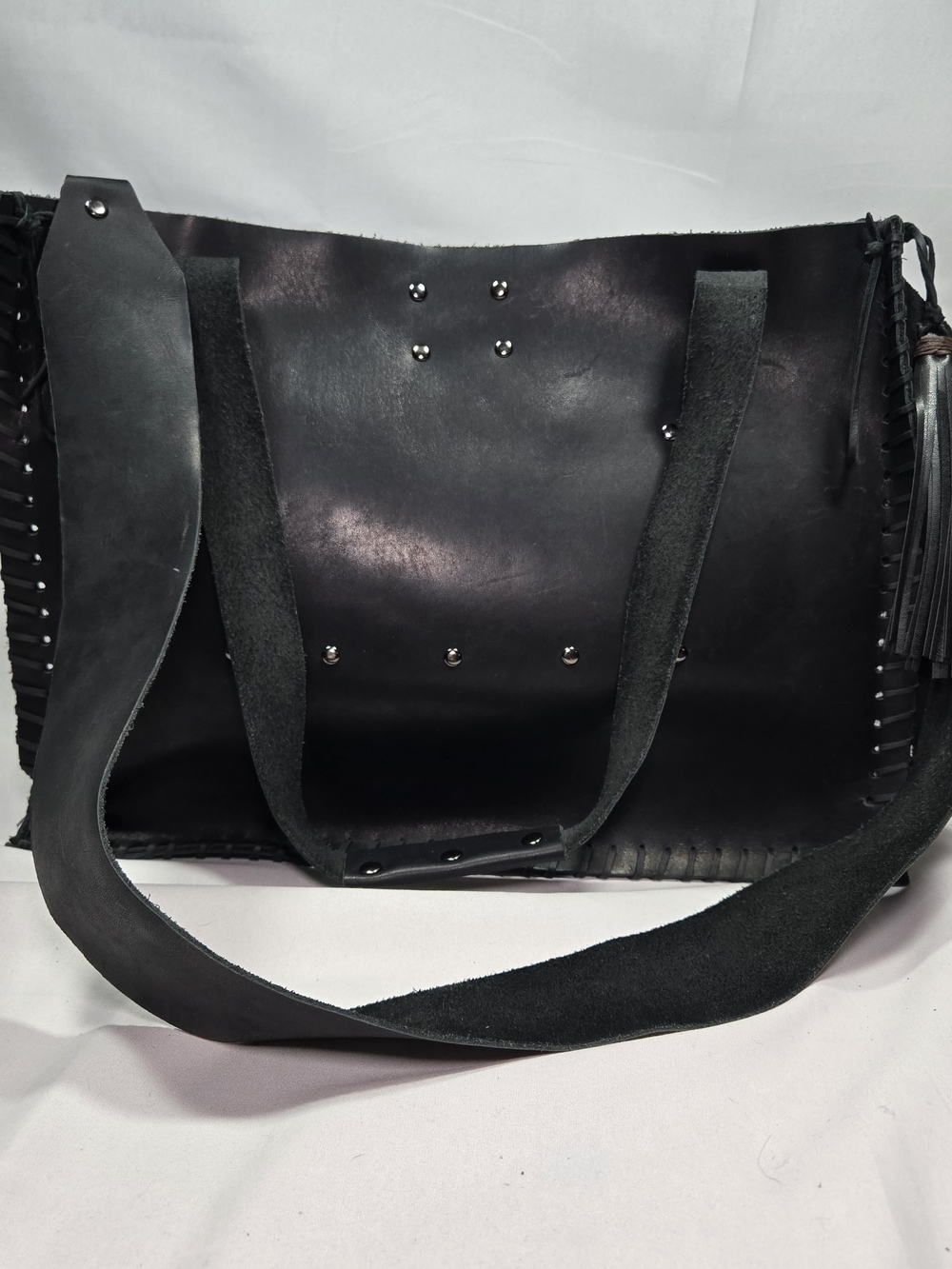 Vintage HANDMADE Full Grain Leather Bag Purse Large Punk Gothic Southwestern